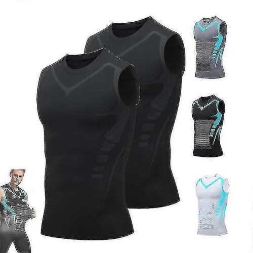 (M, 2pcs Black) Posture Corrector Vest For Men, Ionic Shaping Sleeveless Shirt - RiRi