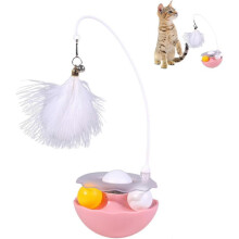 (Pink) 3-in-1 Tumbler Catnip Toy, Cat Teaser with Feather and Bell, Track Balls, Interactive Kitten Toy for Indoor Cats Exercise Cat Toys - PJ