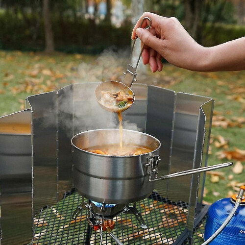(Spoon) Stainless Steelsoup Ladle/colander Foldable Spoon Portable Camping Cutlery 2