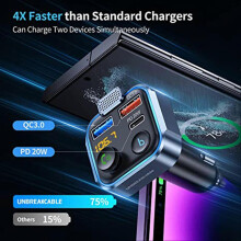 Auto Radio Music Player Charger with Atmosphere Light Safe Charging Adapter for Car Calling Playing Music