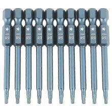 10pcs 1/4inch Hex Shank 65mm S2 Alloy Steel Five Star Screwdriver Bits Set H6.3*65*TS8