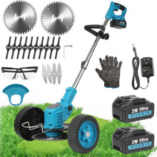 4 IN 1 Cordless(Wireless) Strimmer Electric with Auxiliary wheels Wheels Grass Lawn Edger Cutter Trimmer Garden 2 x 3000mAh Battery