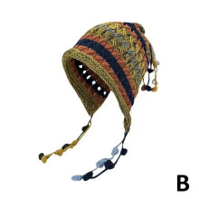 (Pink2)Knitted Crocheted Colorful Wool Hat Crochet Cap Warm Earflap Hat Tassel Hood