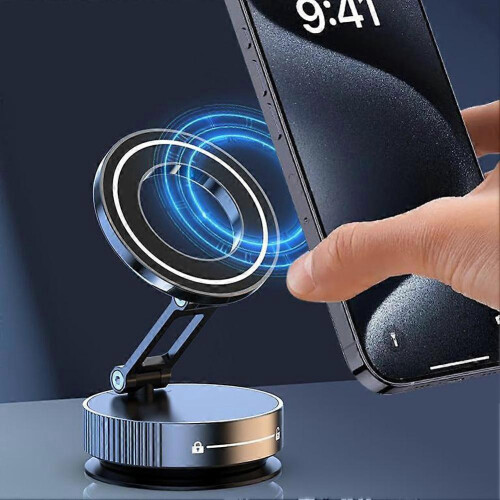 (Black) Vacuum Magnetic Classic User-friendly Phone Premium Holder Cup Car Foldable Suction Adjustable Mount Stand 1Pc