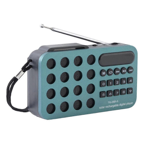 (Blue) User-friendly Mini Portable Pocket FM Radio Solar Charging Wireless Speakers Support USB Exceptional