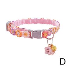(White shell orange lamp)Colorful Flower Collar for Cat Bell Collar Decorative Dog Collar Adjustable