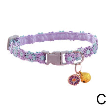 (White shell green light)Colorful Flower Collar for Cat Bell Collar Decorative Dog Collar Adjustable