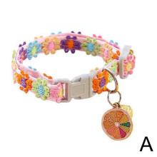 (Black shell blue light)Colorful Flower Collar for Cat Bell Collar Decorative Dog Collar Adjustable