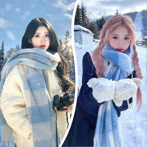 Fashionable Trend Scarf Blue and White Check Pattern Soft and Comfortable 1