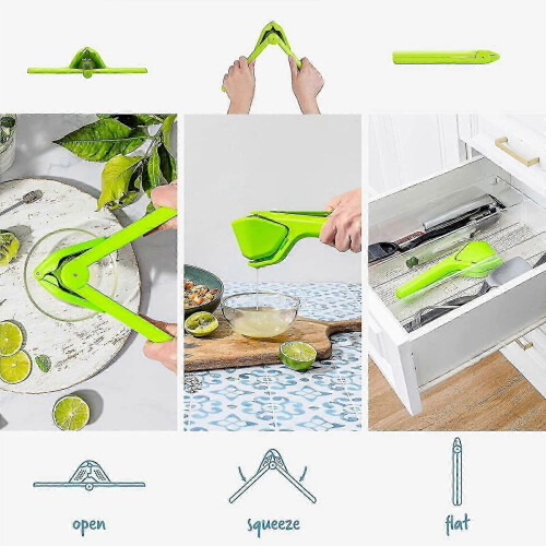 (green) Lemon Fluicer | Easy Squeeze Manual Citrus Juicer Plastic Folds Flat For Slimline 2