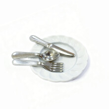 Realistic Miniature Dishware Model with Cutter Fork Spoon-White