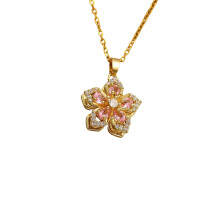 Beautiful Twirling Floral Zircon Pendant with Sparkling-Pink