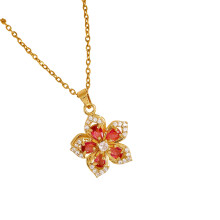Elegant Twirling Floral Zircon Pendant Necklace Titanium-Multi