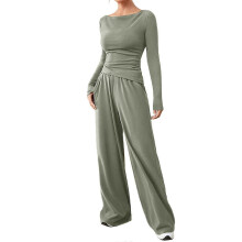 (S, Green) Two-piece women's long-sleeved travel suit, comfortable home wear, loose pants, casual sports suit Navy Blue XXL