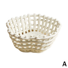 (White) Large Beige Elegant Circular Basket Ceramic Fruit Bowl Glazed