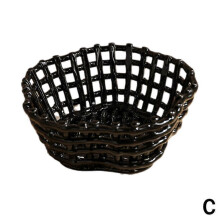 (Black) Large Beige Elegant Circular Basket Ceramic Fruit Bowl Glazed