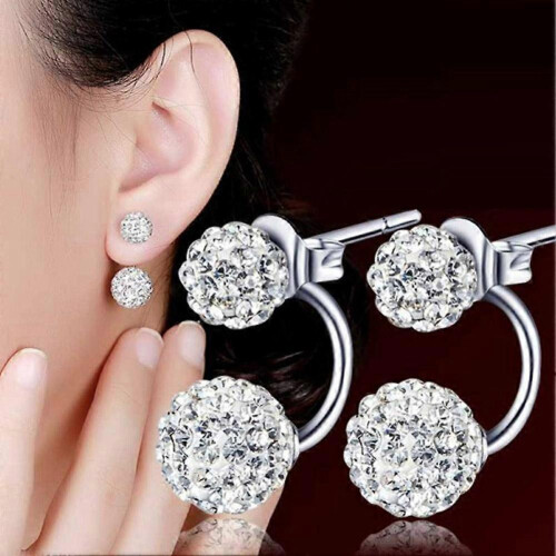 Double Crystal Cubic Zirconia Circle Stud Earrings 1