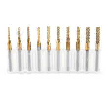 10pcs Titanium Coat Tungsten Carbide 1.5mm-3.175mm End Mill Engraving Bits CNC Rotary Burrs Set