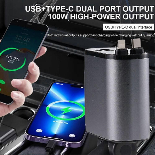 100W 4IN1 Retractable Car Charger USB Type C Cable for Phone Fast Charge Adapte 1