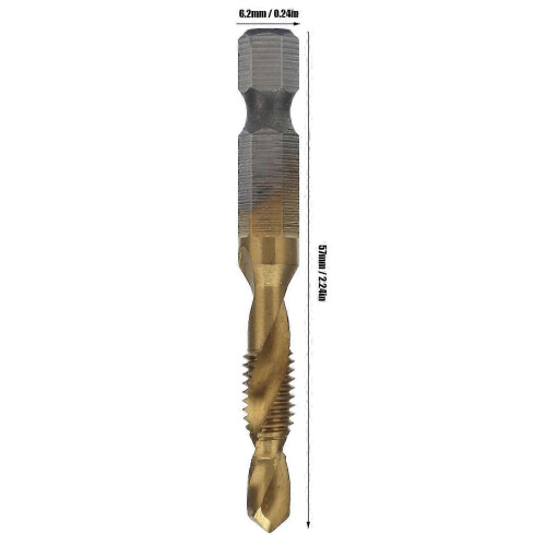 Tap Drill Bits Hex Shank Titanium Coated Metric Screw Combination Tapping Bit for WoodM6 2
