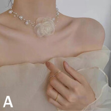 (white) Reliable Performance Modern Handmade flower mesh necklace retro three-dimensional flower necklace Premium Portable