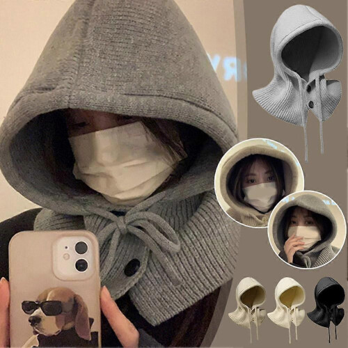 (Package B,Gray)One-Piece Women Winter Balaclava Hats Windproof Drawstring Hat 1