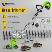 4-in-1 CONENTOOL Cordless Grass Trimmer Strimmer Garden Edger Cutter Foldable with 2 x 21V 2.0Ah Lithium Battery