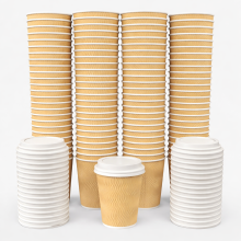 100 X 12oz Ripple Kraft Disposable Coffee Cup With Lids | Takeaway Paper Cups | Triple Wall Insulated Eco - Friendly Cups For Hot / Cold Drinks