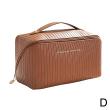 (Brown) Large capacity cosmetic bag PU waterproof Toilet bag, cosmetics storage bag