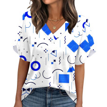 Women's Summer Non-Position Printed Petal Sleeve-Sky Blue XXL