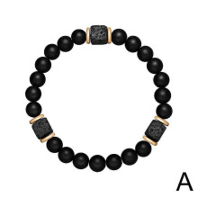 (Badge) Black Frosted Volcanic Stone Spliced Bracelet Beaded