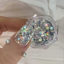 (A) Nail Sequins Korean Nail Art Hexagonal Laser-Glitter Nail Patches