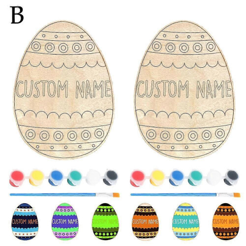(2 set) Easter Egg Painting Kit,Custom Wooden Egg with Kids Name,DIY Easter Craft Set
