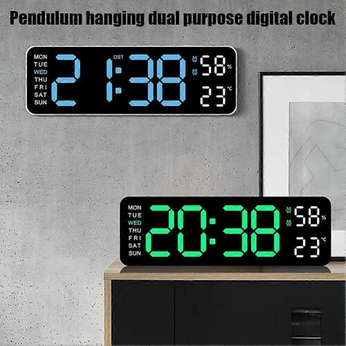 (White shell blue light) With Calendar Date Temperature LED Large Display USB Digital Wall Alarm Clock 2