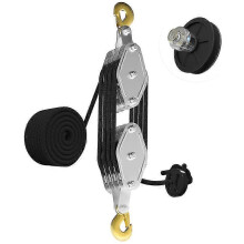 Rope Hoist Pulley System, 4400LB Pulley Block and Tackle, 8:1 Ratio Lifting Power 65ft, Heavy Duty Pulley Block