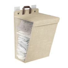 Collapsible Wall Hanging Laundry Basket M Size Space Saving Foldable Dirty Clothes Storage for Shoes Socks Towels Beige