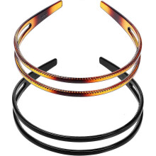 2pcs Hard Plastic Headbands Double Row Hair Hoops Vintage No Slip Hair Bands with Teeth - DD