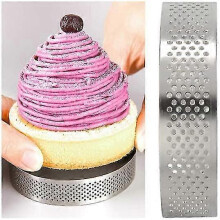 Pack of 5 Perforated Cake Rings for Baking, Non-Stick Round Metal Pastry Mould Circle Cupcake 8 cm - DD01