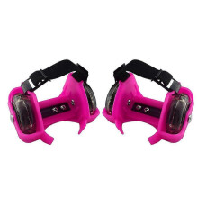 (Pink) Two-Wheeled Heel Wheels Adjustable Roller Skates PVC Tricolor Luminous Wheel Shoes For Children