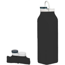 (Black) Collapsible Water Bottle, Portable Food Grade Silicone Foldable Travel Reusable Leak Proof Water Bottles - PJ
