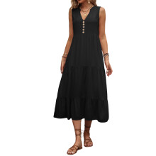 sleeveless highbeach vacation long dress-Black L
