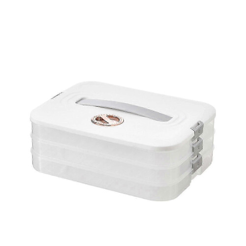 (3, white) Multi Layer Cookie Carrier with Lid and Handle Time Recoder Dumpling Storage Box Food Dessert Transport Container 25-26