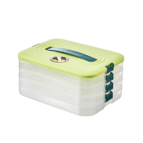 (4, green) Multi Layer Cookie Carrier with Lid and Handle Time Recoder Dumpling Storage Box Food Dessert Transport Container 25-26