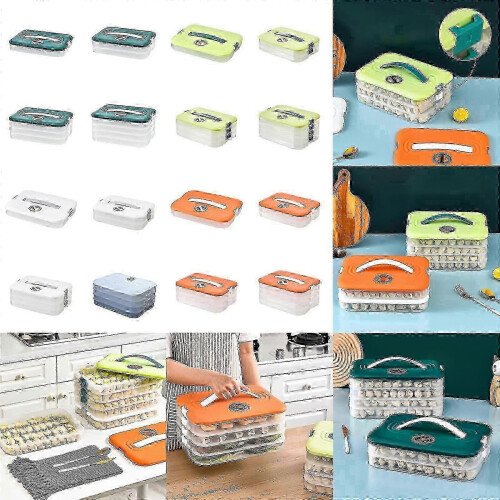 (4, green) Multi Layer Cookie Carrier with Lid and Handle Time Recoder Dumpling Storage Box Food Dessert Transport Container 25-26 1