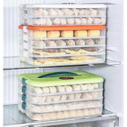 (4, green) Multi Layer Cookie Carrier with Lid and Handle Time Recoder Dumpling Storage Box Food Dessert Transport Container 25-26 2