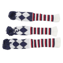 Stylish Knitted Golf Club Head Cover with Pattern, Durable Wool Material, Includes One 3-Piece Set for Scratch Protection