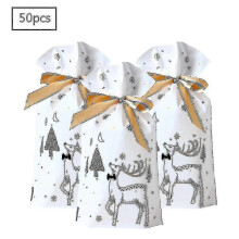 50 Pcs Christmas Gift Bags, Gift Wrapping Bags, Candy Bags, Christmas Candy Bags, Christmas Gift Bags with Ribbon - RiRi