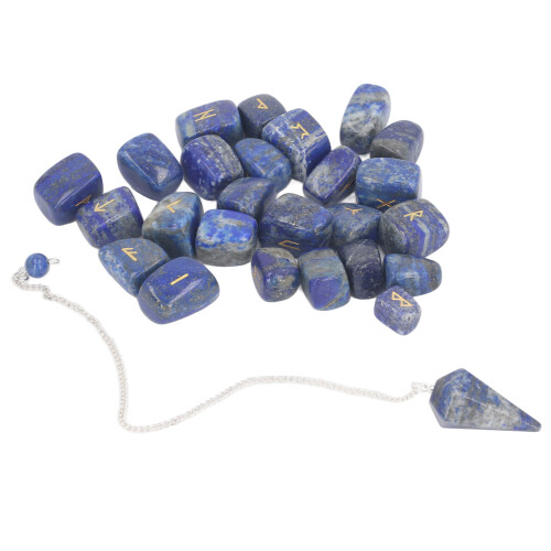 25Pcs Lazurite Rune Stones with Pendulum