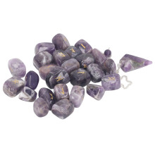 25Pcs Rune Stones Amethyst Crystal Pendulum Bag