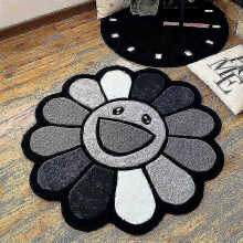 (80x80CM, B) Smiling Face Plush Rug Flower Art Rug for Bedroom Living Room Retro Rainbow Fluffy Bathroom Smile Rug Nonslip Mat Home Decor